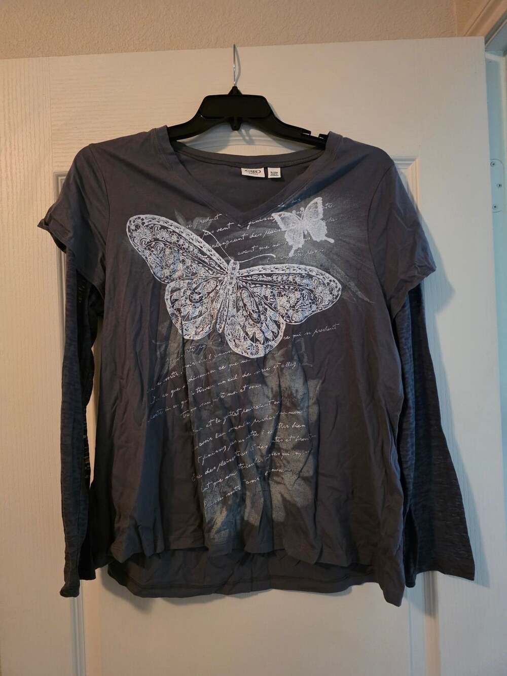 Cato Woman Dark Grey Butterfly Graphic 2-in-1 Layered Long Sleeve 18/20W